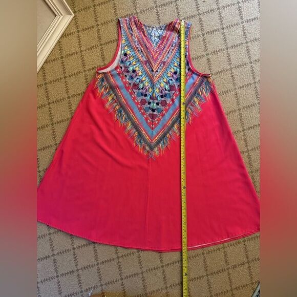 Xenia Boutique bright pink sleeveless dress w bright dreamcatcher design NWOT 4 - Picture 6 of 8